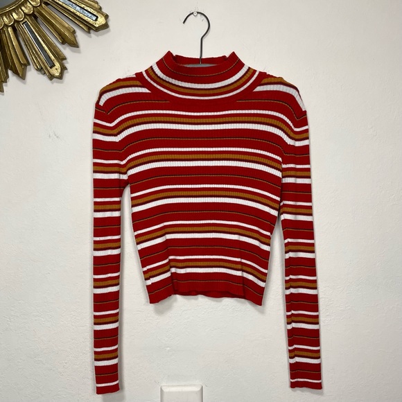 Pink Republic Tops - Pink Republic Stripe Turtleneck Crop Long Sleeve Top